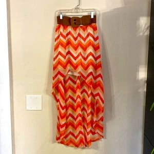 Orange and White Belted Hi-Lo Skirt